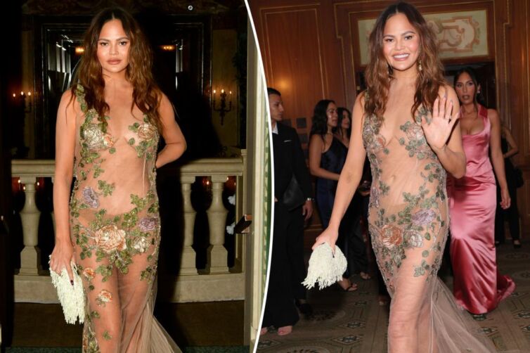 Chrissy Teigen turns heads in completely sheer dress at ACE Awards after skipping Met Gala