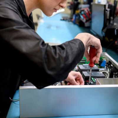 A worker assembles a product at a manufacturing facility in Mount Pleasant, Pennsylvania, on January 30.