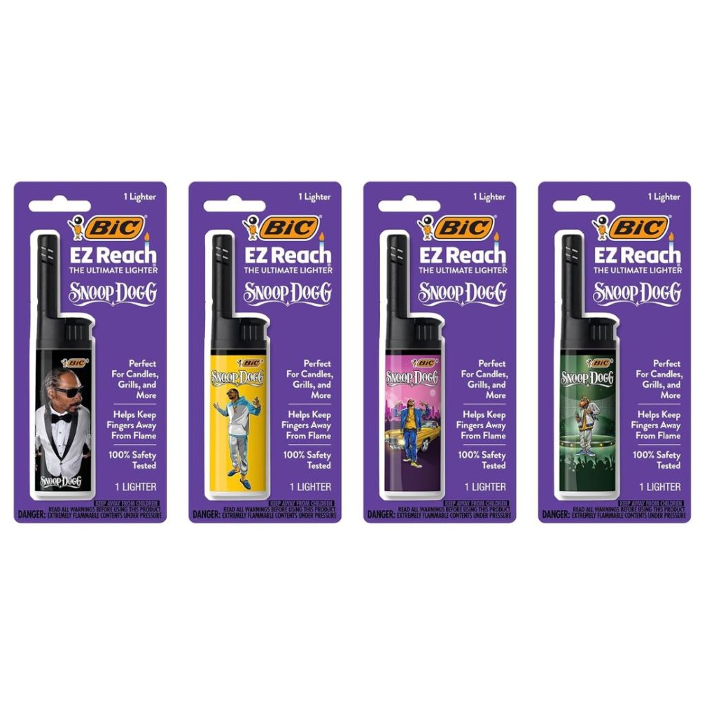 four snoop dogg lighters in purple packaging