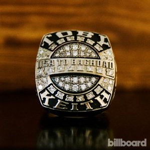 The Toby Keith “Super Bowl” ring was created by Live Nation’s Brian O’Connell to commemorate his 11 USO tours and over 240 shows in support of America’s armed forces, Motley says. Only four exist.
