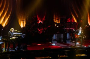 Keyboard player Adolfo Ángel Alba and singer Gustavo Ángel Alba perform during a concert at Arena Monterrey on February 29, 2024 in Monterrey, Mexico.