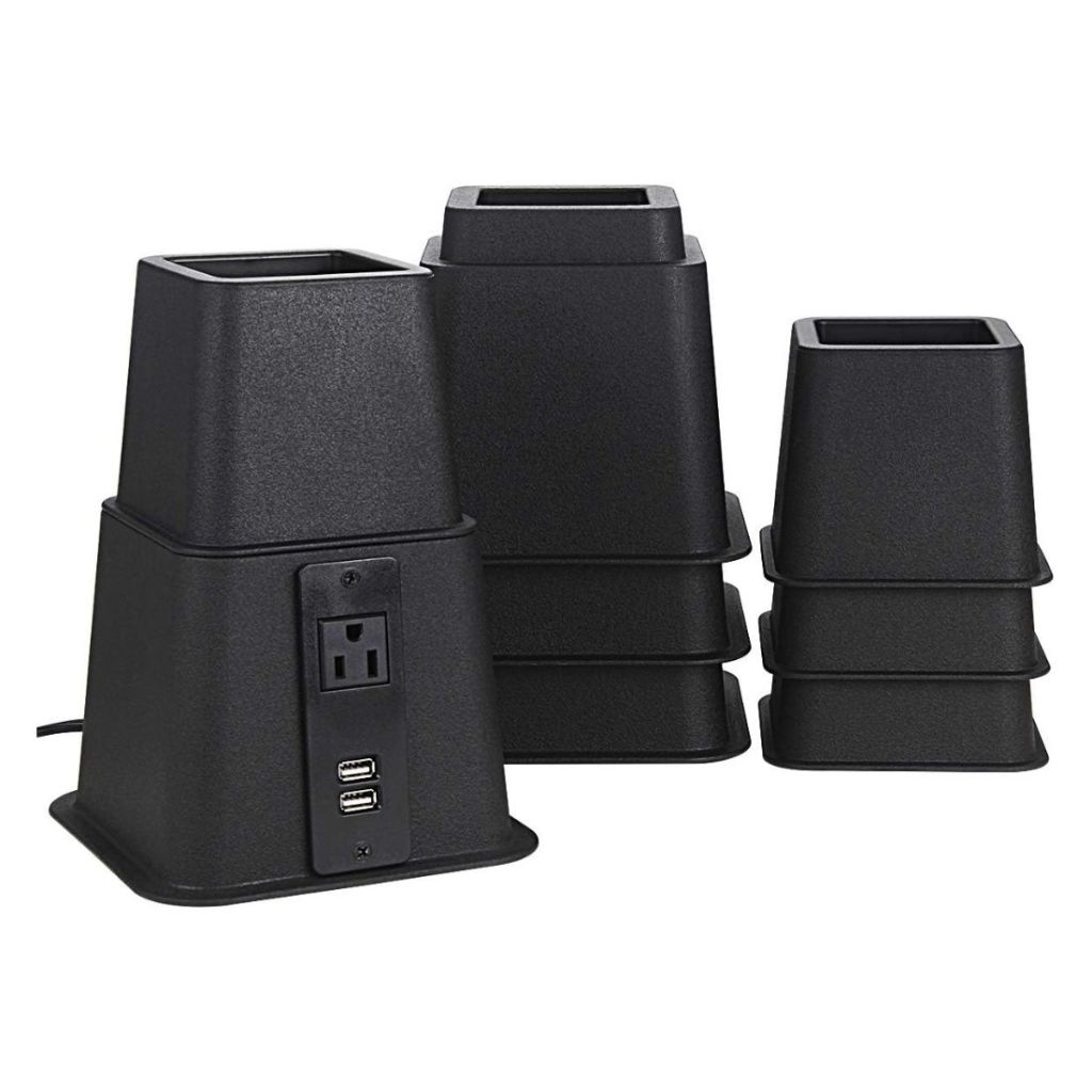 black bed risers with power outlets