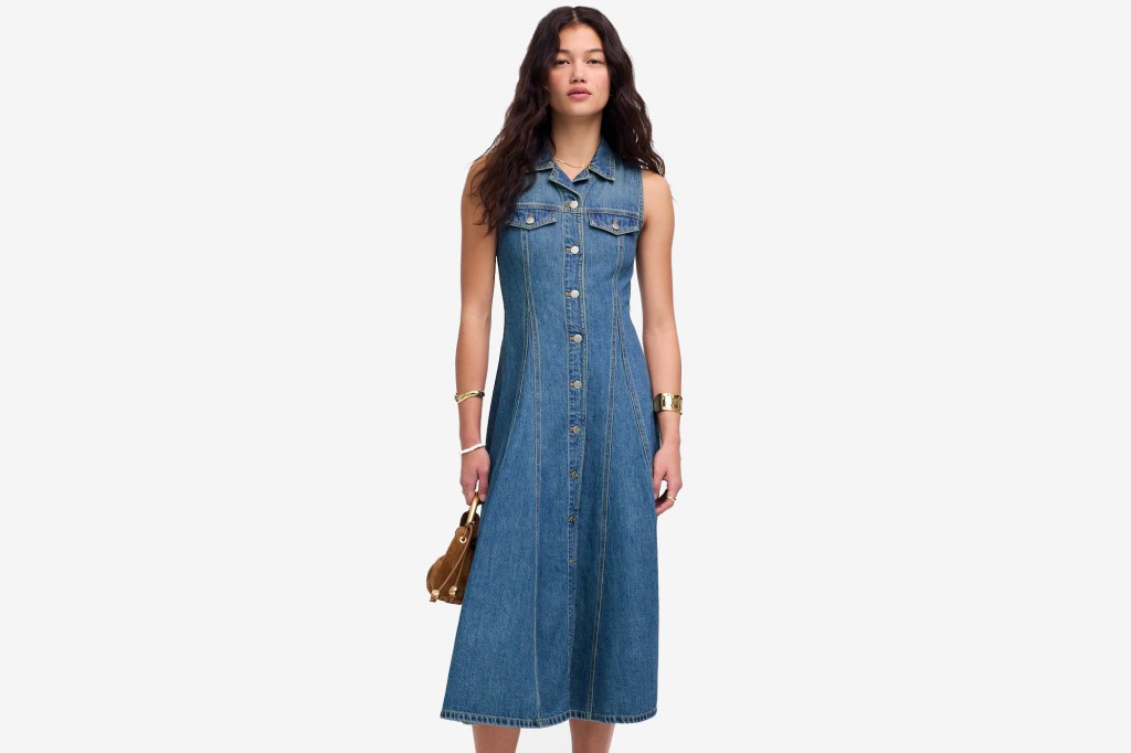 Madewell Pleated Midi Shirtdress in Billings Wash: Airy Denim Edition