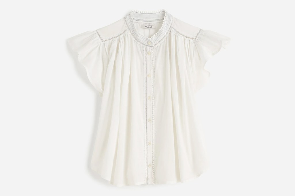 Madewell Shirred Lace-Trim Top