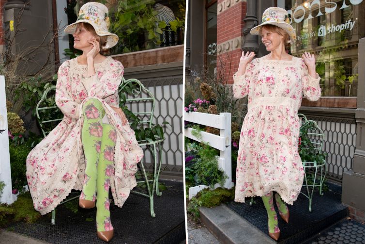 Pamela Anderson turns heads with wild floral outfit at garden-themed skincare event