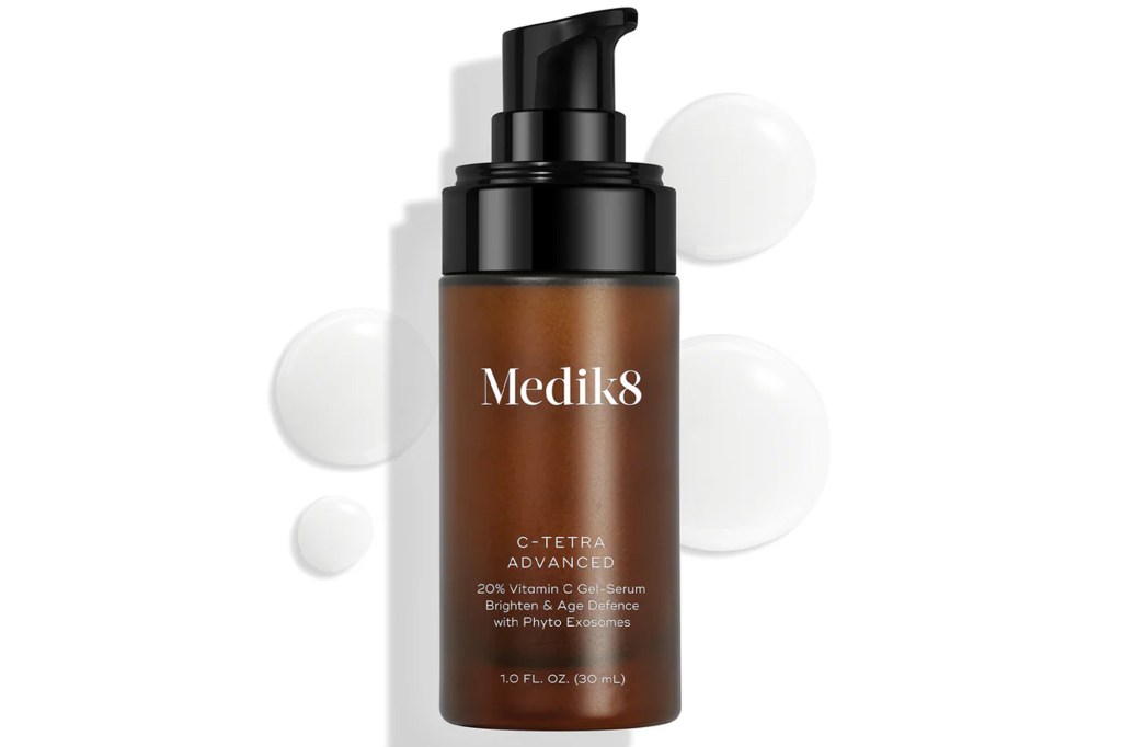 Medik8 C-Tetra Advanced 20% Vitamin C Gel-Serum in a brown bottle.