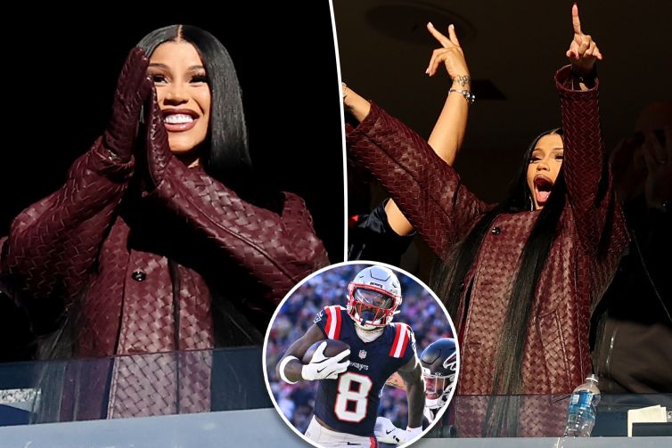 Pregnant Cardi B goes wild as she cheers on boyfriend Stefon Diggs at Patriots-Falcons game