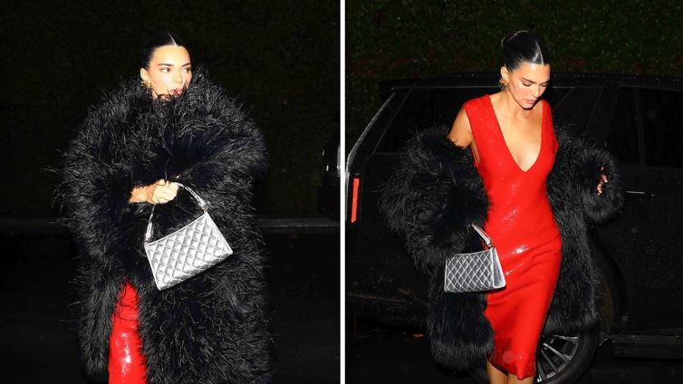 Kendall Jenner Stuns In Red Dress For Christmas Eve Outing