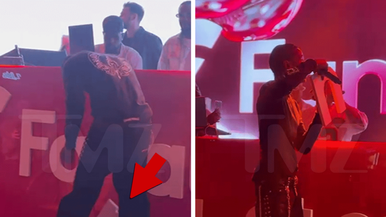 Travis Scott Pulverizes Sign on Video During Pre-Super Bowl Performance