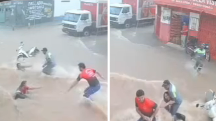 Brave Bystanders Save Women Swept Up in Powerful Floodwater, on Video