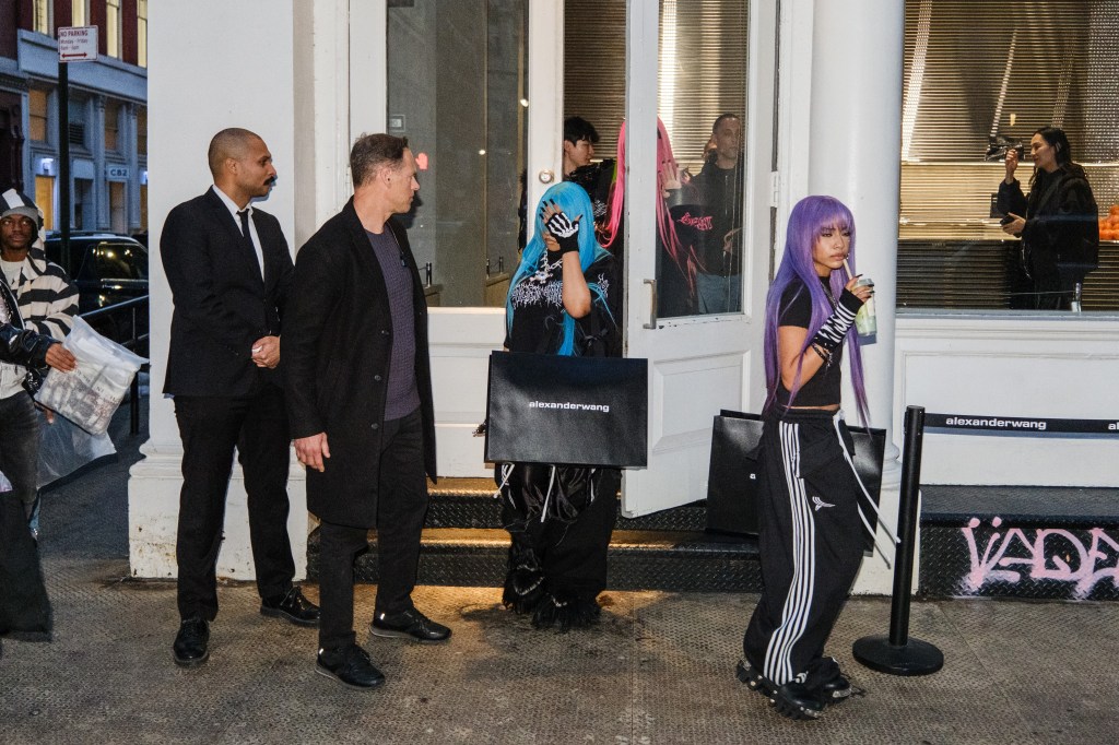 North West and her friends leave Alexander Wang's flagship store in NYC.