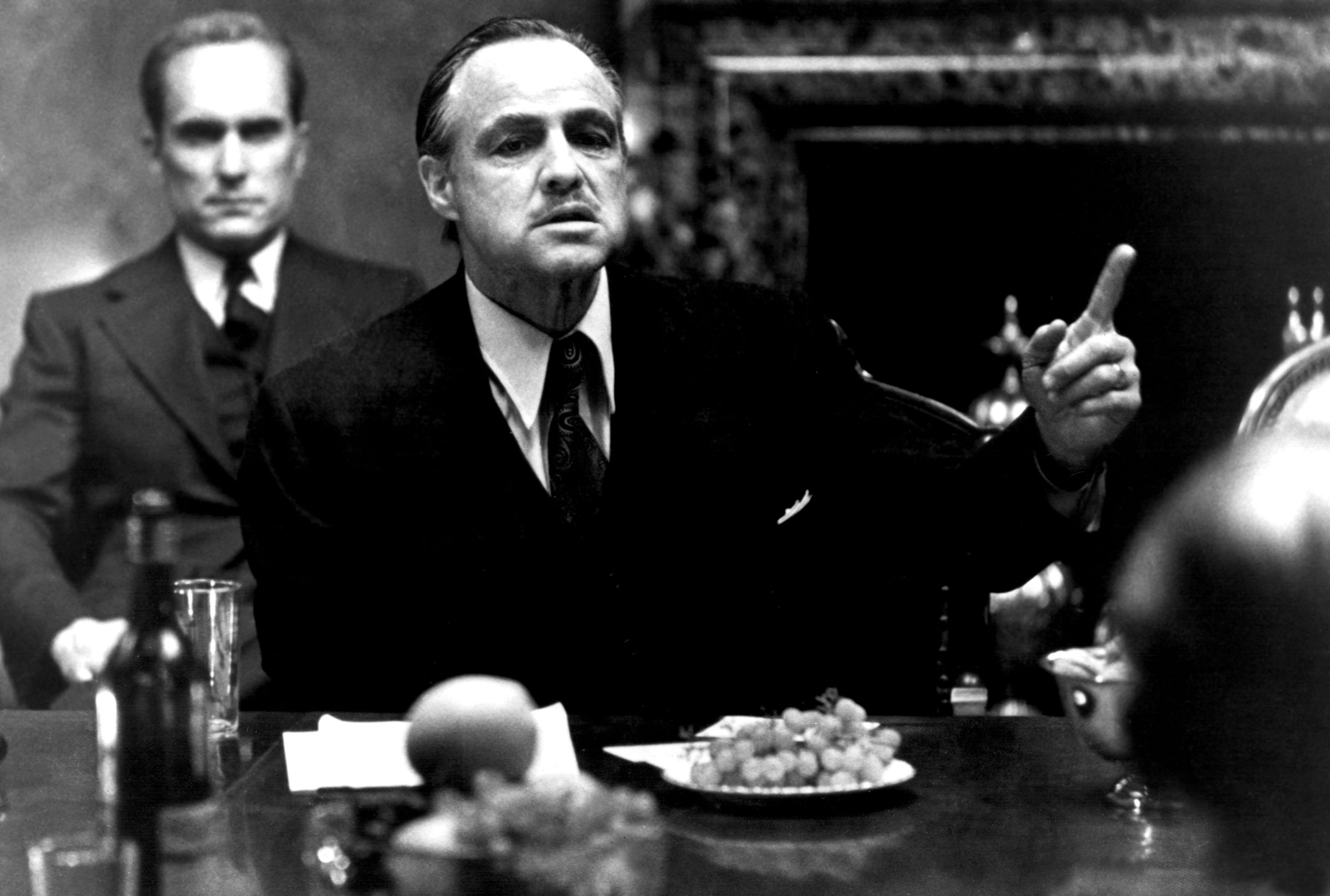 Robert Duvall and Marlon Brando in "The Godfather" in 1972