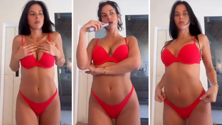 Victoria Villarroel Brushes Her Teeth In Daring Red-Hot Bikini