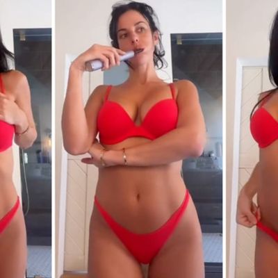 Victoria Villarroel Brushes Her Teeth In Daring Red-Hot Bikini