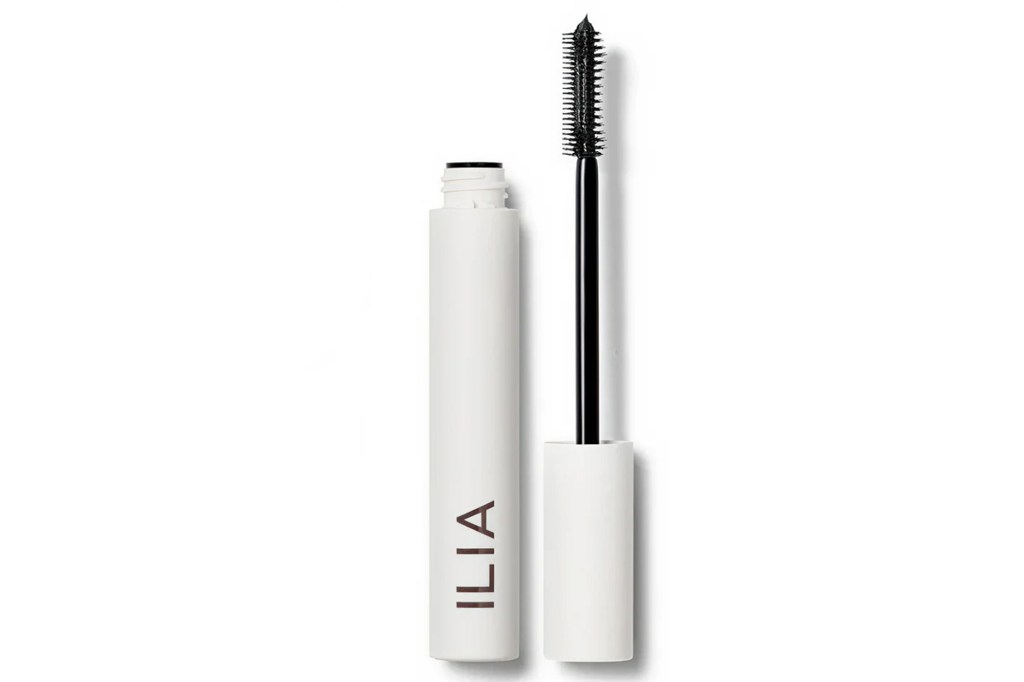 White tube of ILIA mascara with the wand pulled out.