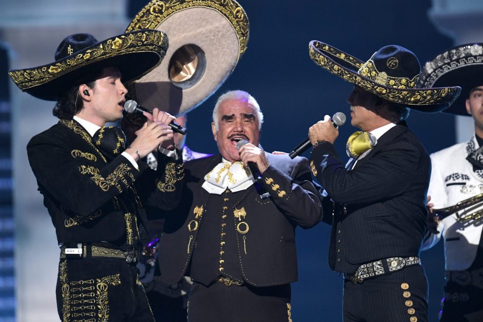 Alex Fernández, Vicente Fernandez and Alejandro Fernández perform onstage during the 20th annual Latin GRAMMY Awards at MGM Grand Garden Arena on November 14, 2019 in Las Vegas, Nevada.
