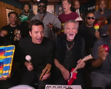 Kenny Loggins, Jimmy Fallon, The Roots and Kevin Bacon perform on classroom instruments.