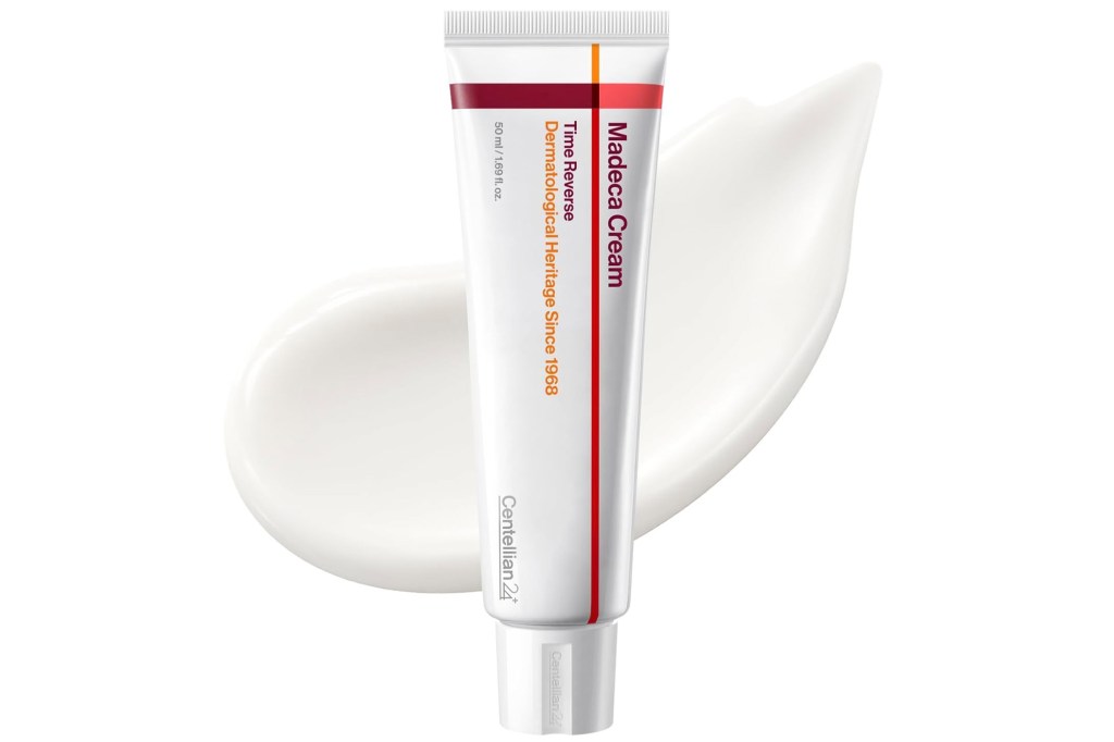 Tube of Madeca Cream (50 ml / 1.69 fl. oz.) by Centellian 24, with a white cream swatch.