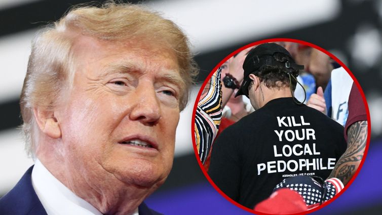 Man Heckles Trump While Wearing a 'Kill Your Local Pedophile' Shirt