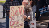 Advocacy groups and community members protest laws surrounding data centers while outside the Texas Capitol in Austin Monday, Feb. 23, 2026.
